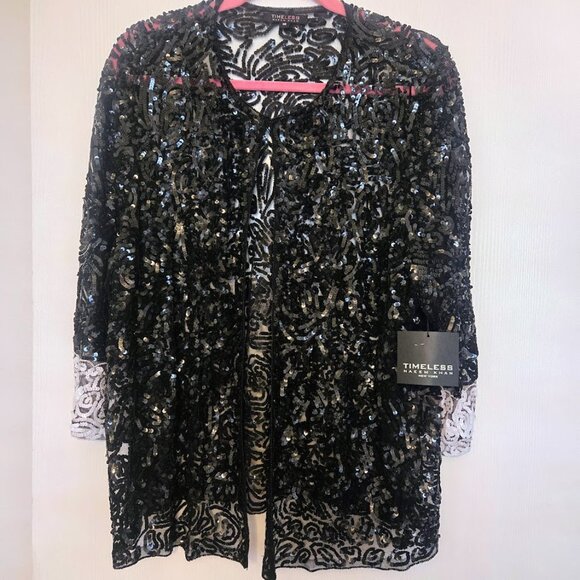 Timeless by Naeem Khan black sequin cardigan Size 18 NWT - Picture 1 of 7